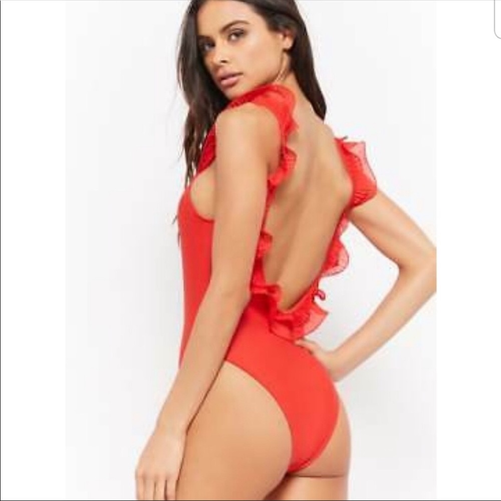 Forever 21 Red One-Piece Swimsuit with Ruffles
